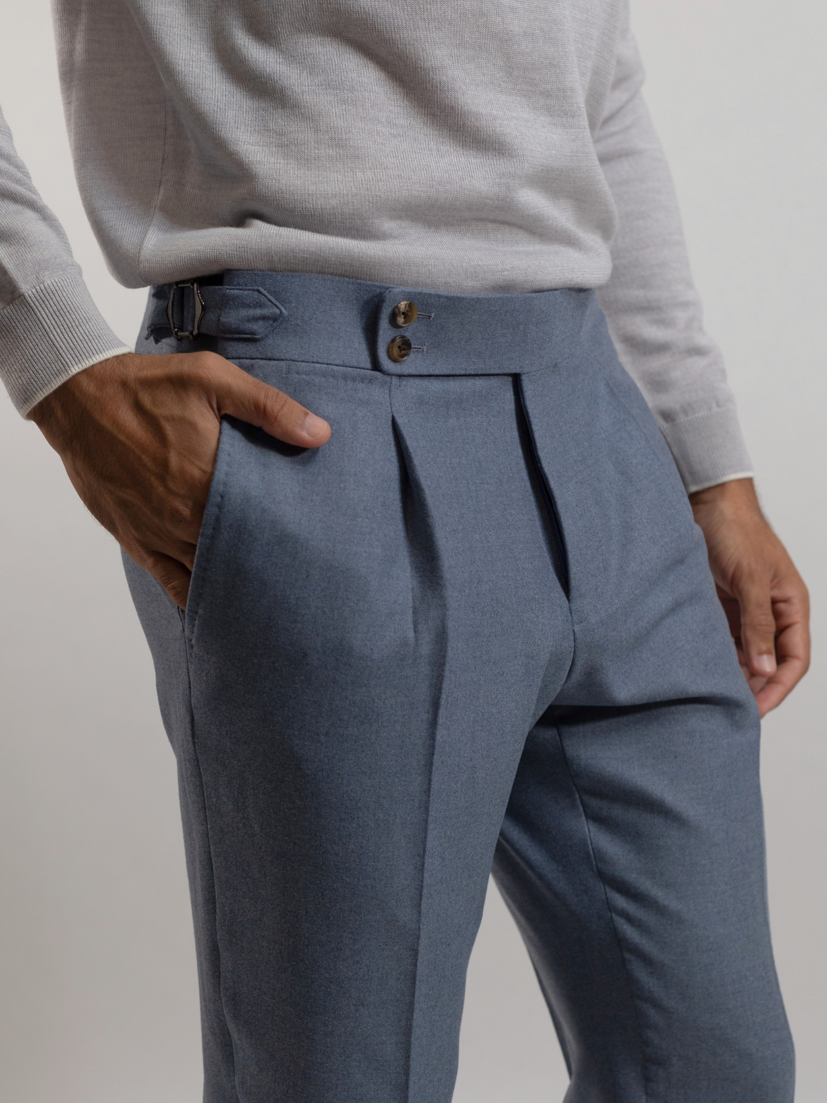 High Waist Trousers Flanella - Steel Blue
