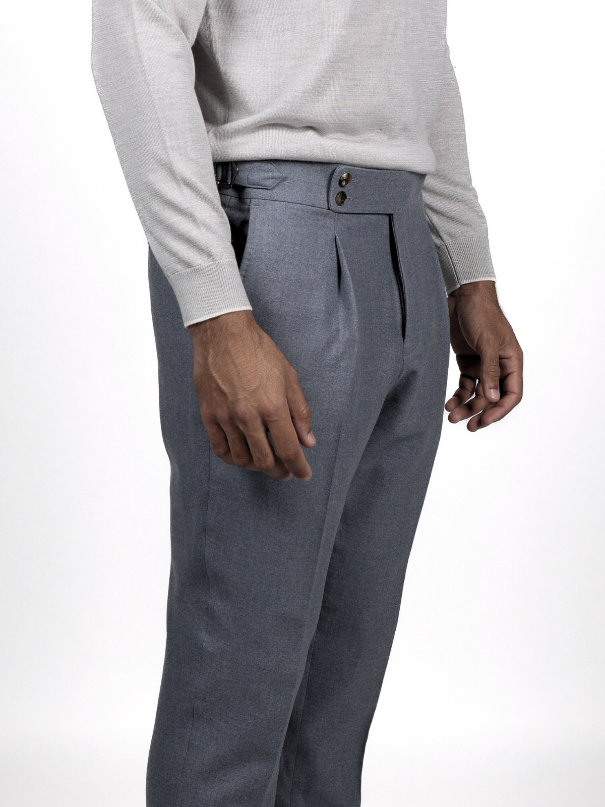 High Waist Trousers Flanella - Steel Blue