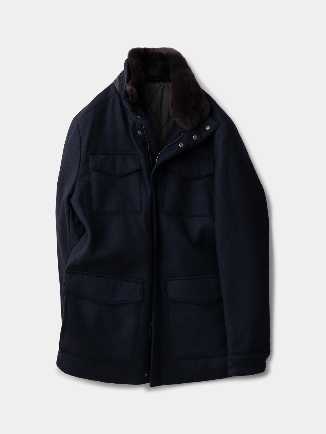Field Jacket with Fur Collar - Navy