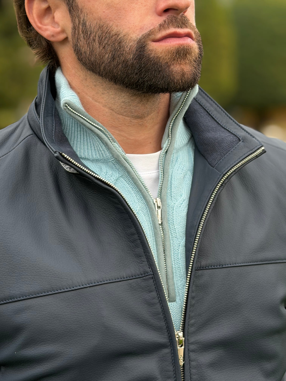 Challenge Jacket in Grain Leather - Ombre Blue