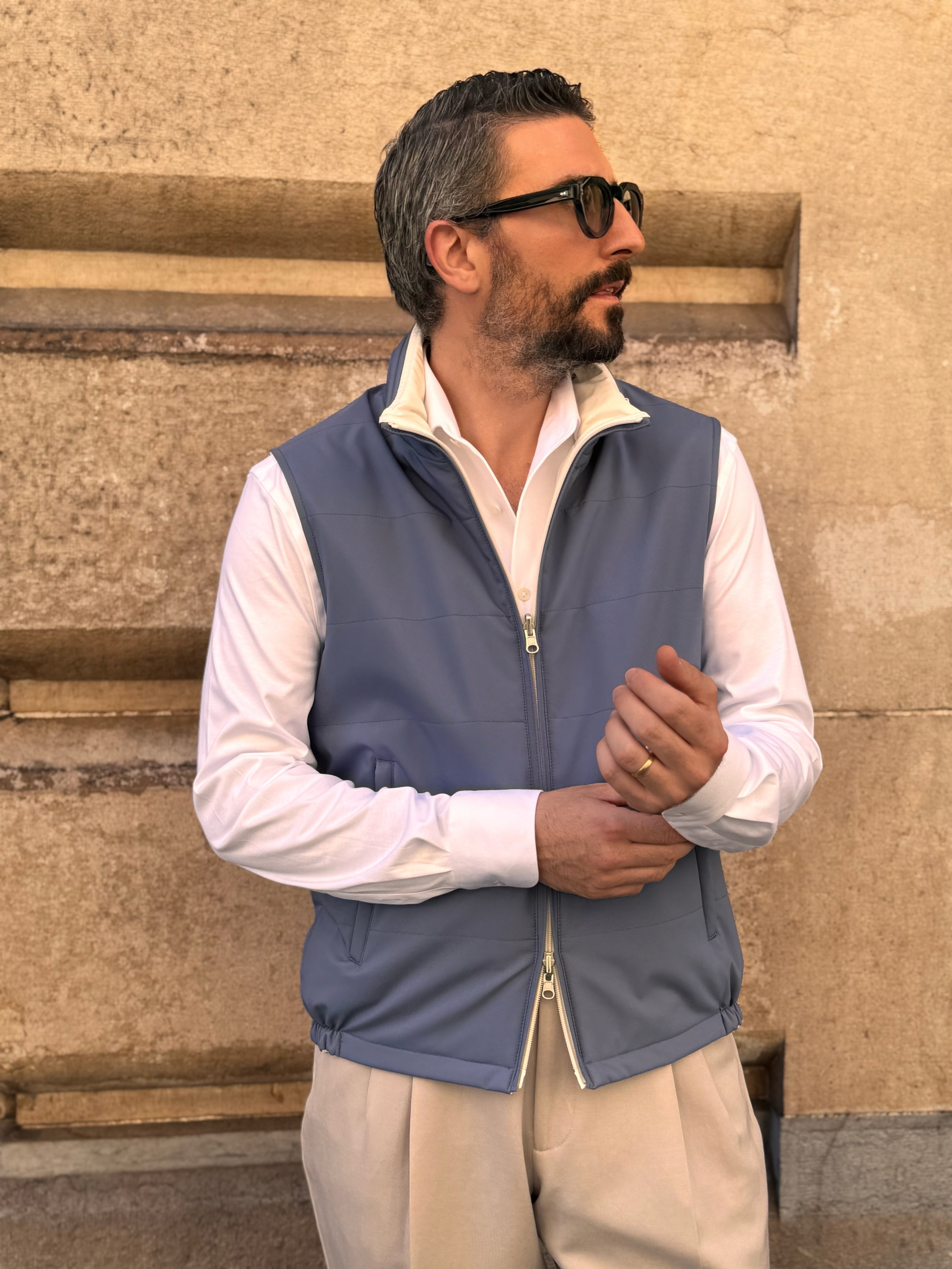 Reversible Sleeveless Jacket - Steel blue