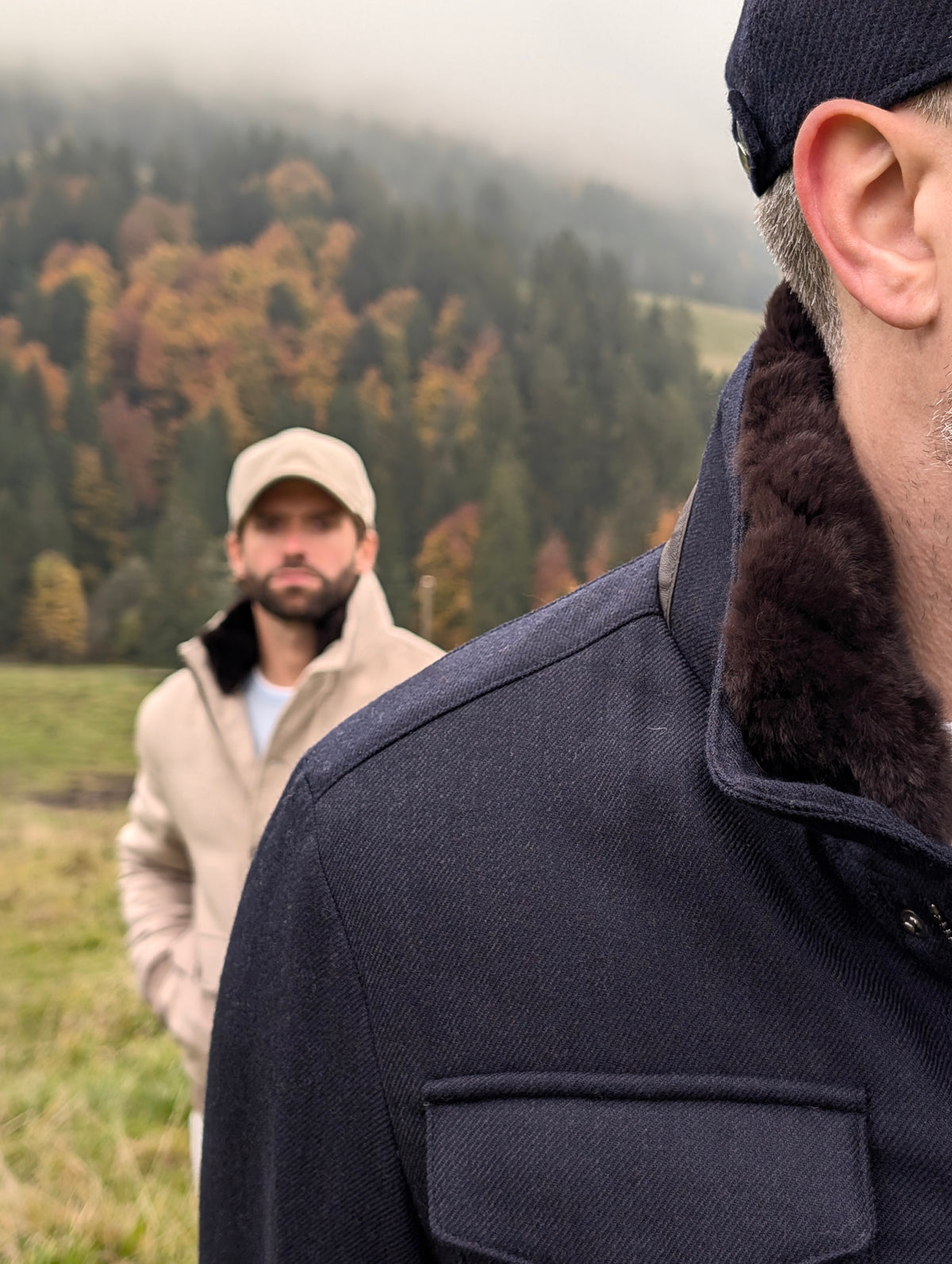 Field Jacket with Fur Collar - Navy